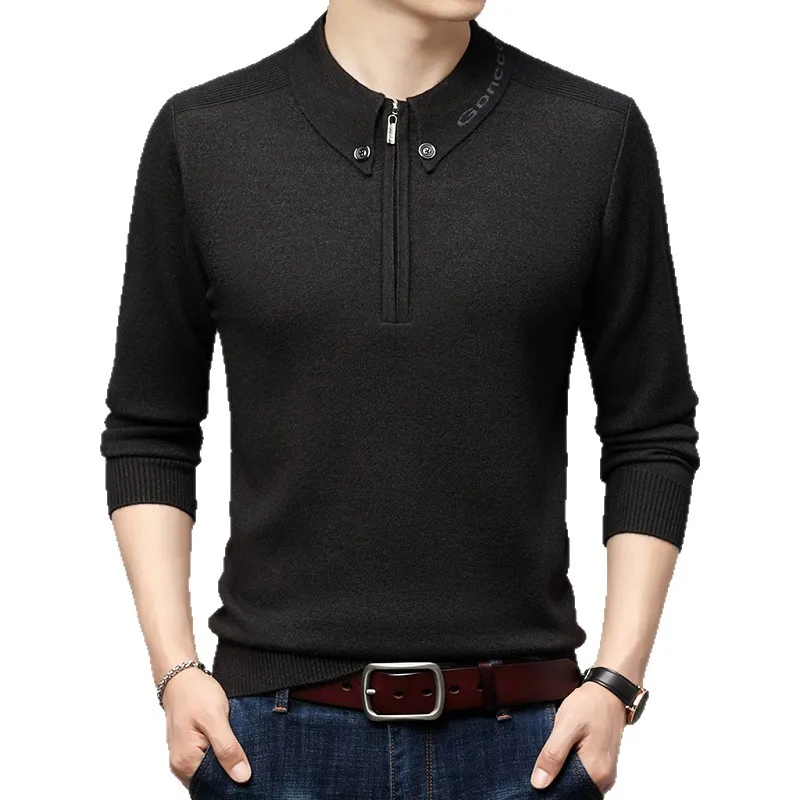 Maglione pullover in lana ispessita da uomo con colletto rovesciato e cerniera Strato base lavorato a maglia casual taglie forti per l'autunno inverno