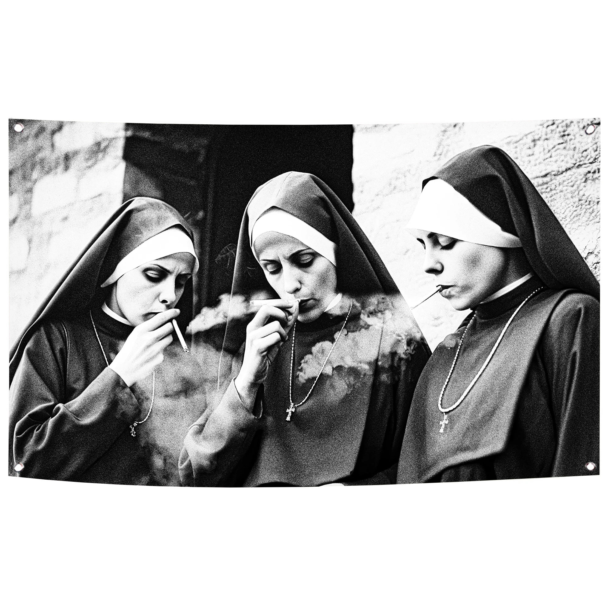 60X90CM 90X150CM Nuns Smoking Banner Flag Wall Art Hanging Tapestry Room Decor Double Penetration for Room Decor