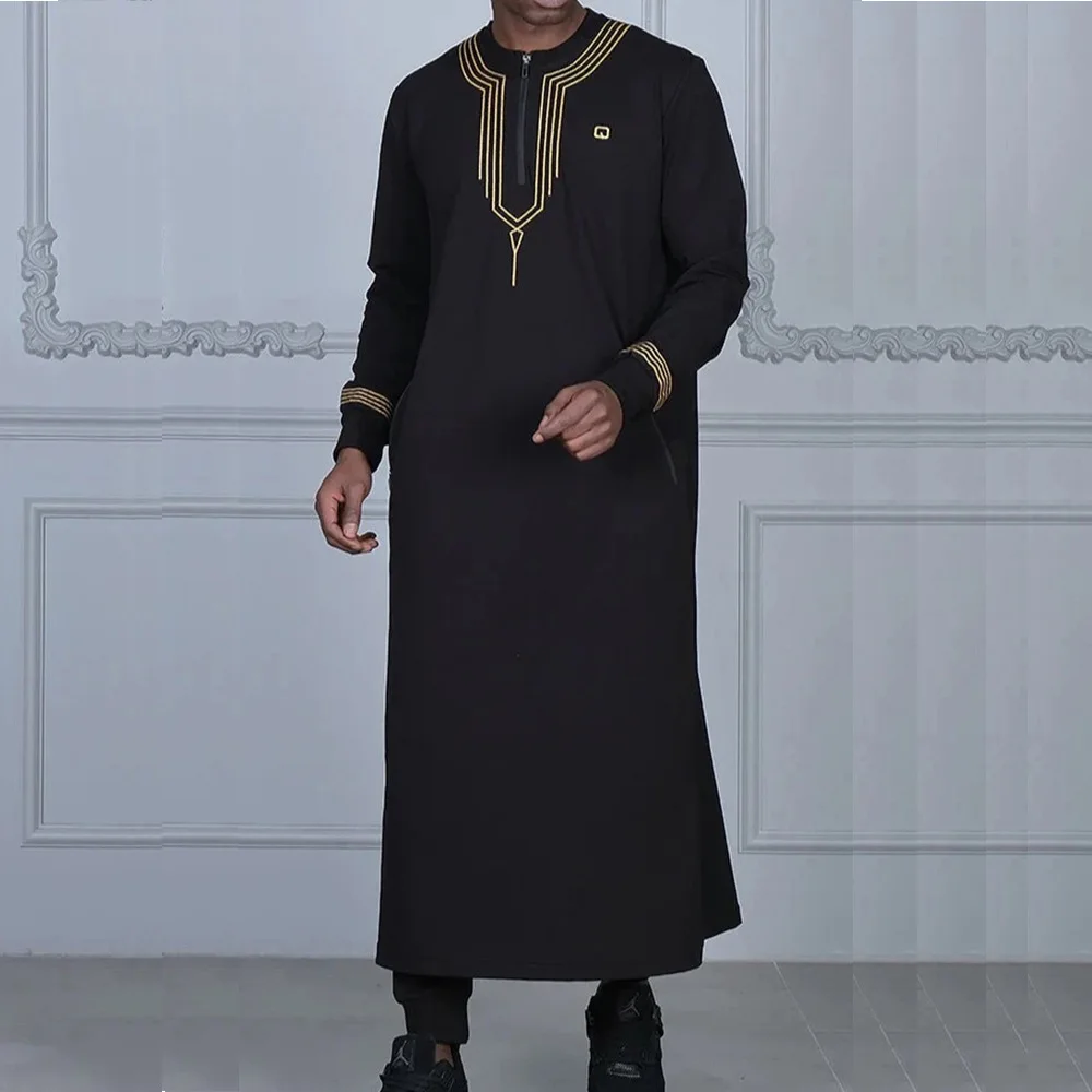 Ropa islámica musulmana para hombre, Kimono largo con cremallera, estampado de Jubba Thobe, abaya, caftán islámico, Dubai, ropa árabe