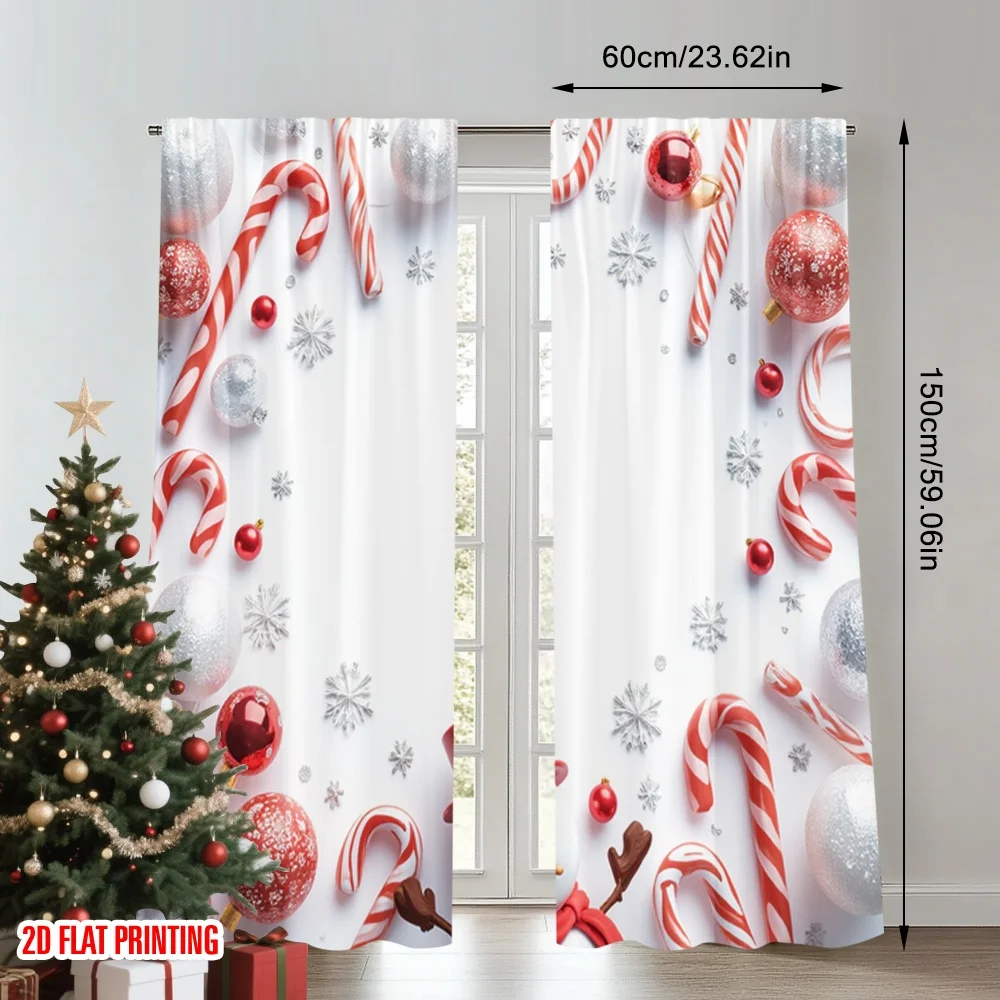 2pcs 2D flat printing Merry Christmas Popular Party Window Curtains Christmas Ornaments Candy Cane Snowman Polyester Without