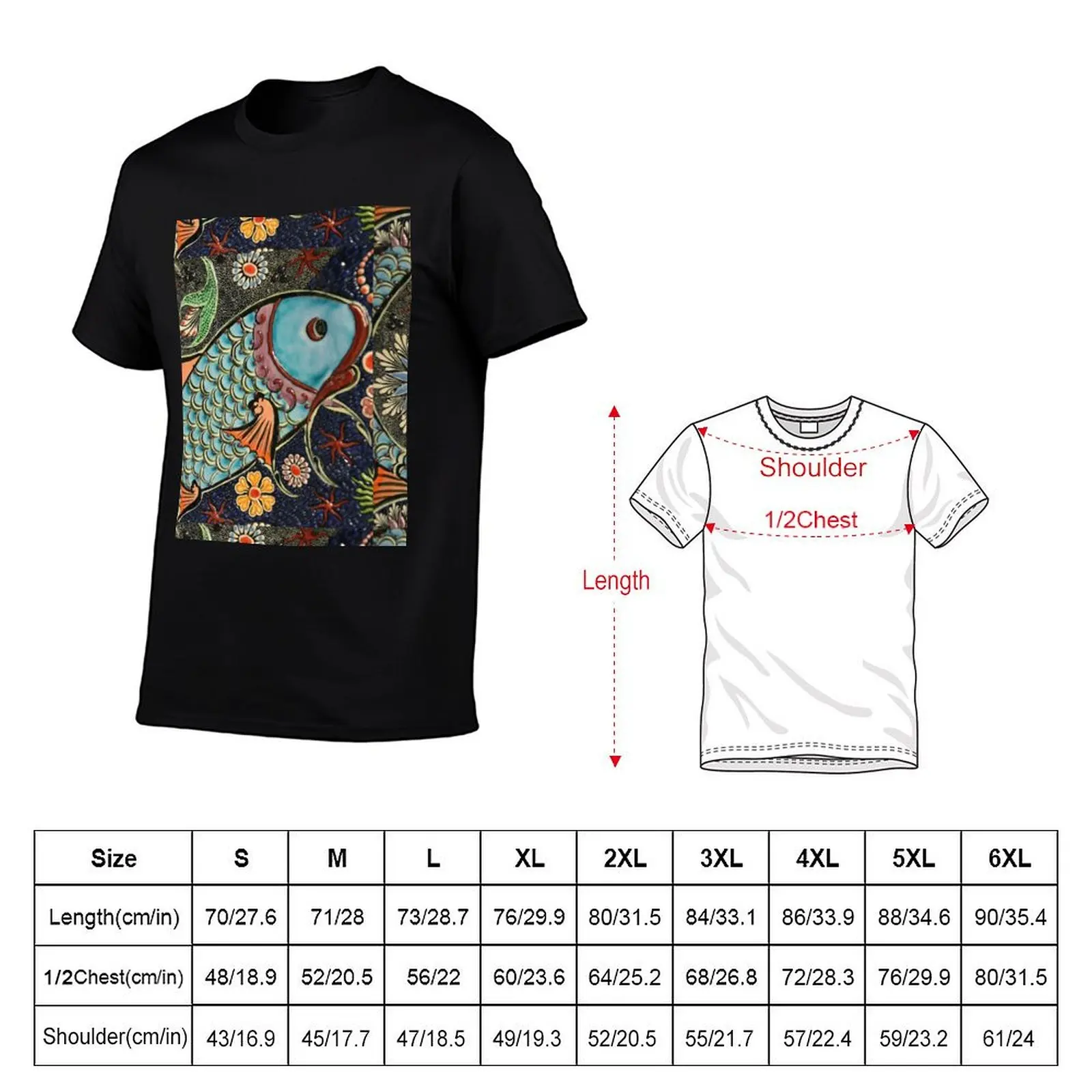 Asian Style Art - Fish T-Shirt Short sleeve tee graphics blue archive slim fit t shirts for men