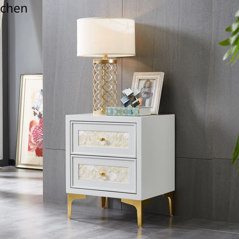 natural shell bedside table stainless steel light luxury hotel model room bedside table home accessories