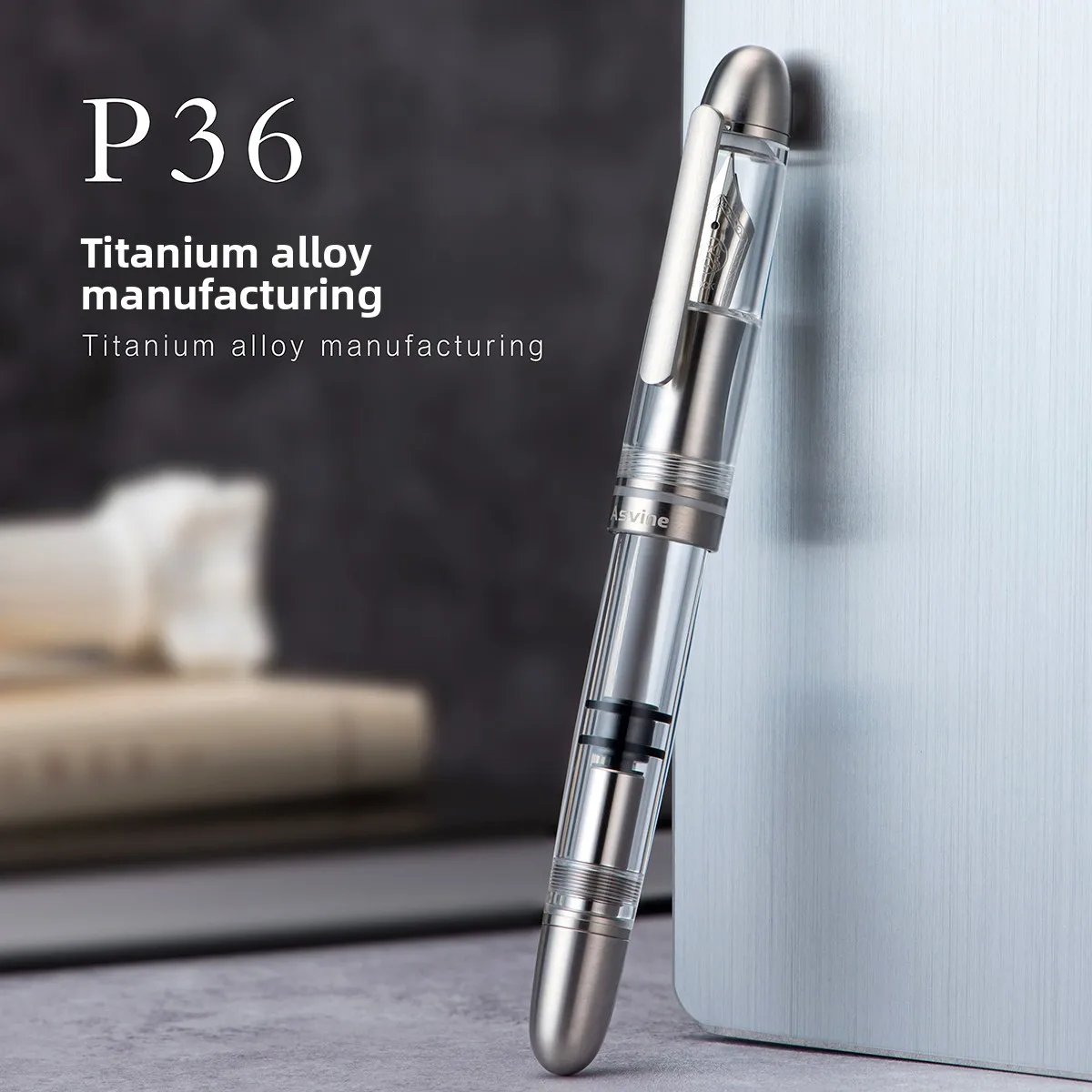 Asvine Piston Filling Fountain Pen Asvine & Bock Nib EF/F/M Titanium Alloy & Acrylic Smooth Writing Office Gift Pen