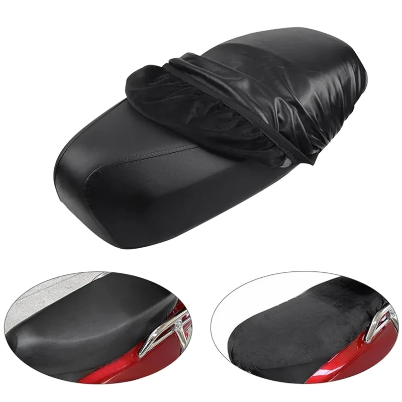 Funda de cojín para asiento trasero de motocicleta, cubierta de terciopelo cálido, impermeable, PU, Invierno