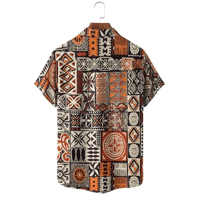 2024 Men’s Short Sleeve Shirts Fashion Geometric Pattern Casual Summer Streetwear Loose Fit Holiday Beach Shirt