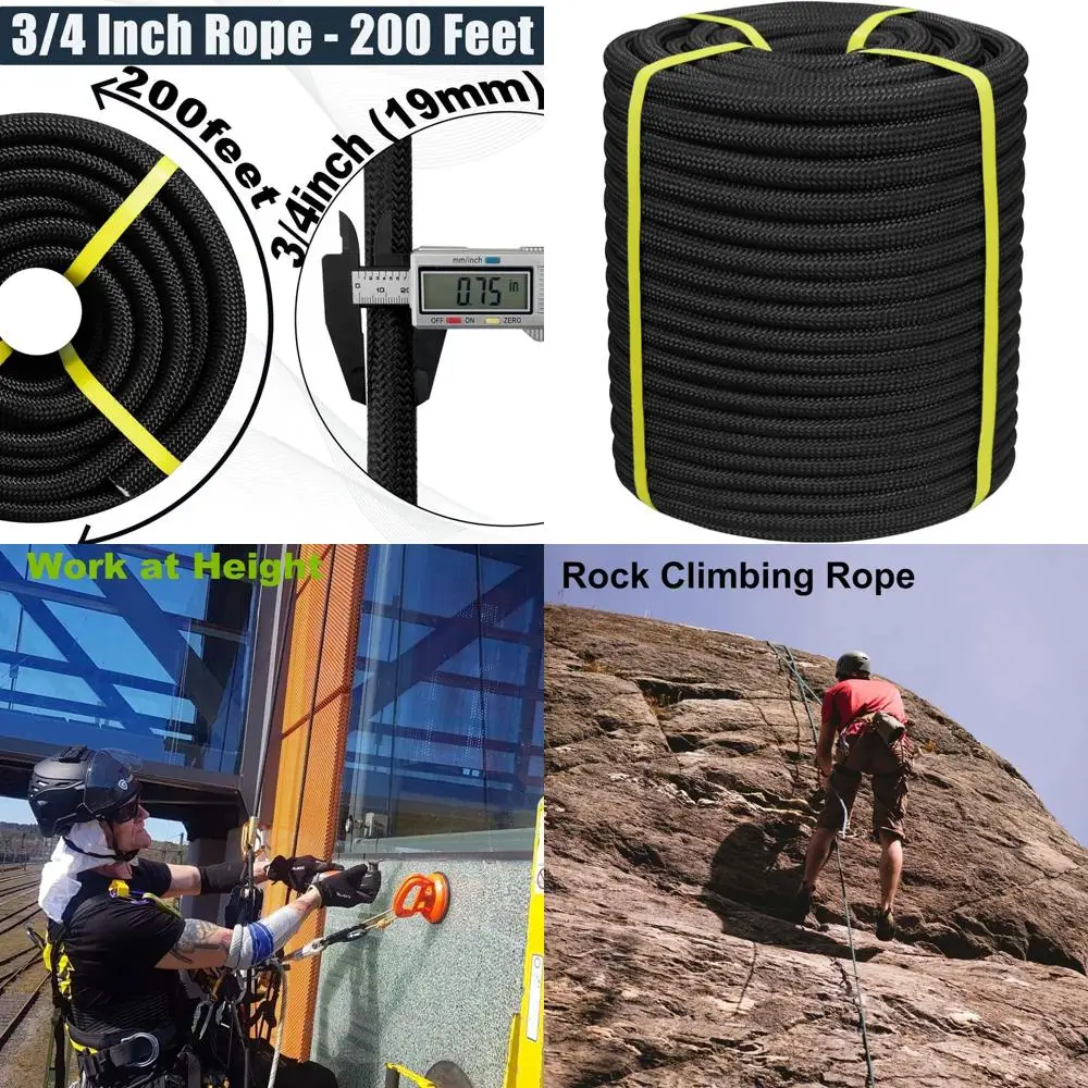 

200-футовый арбористический трос для работы с деревьями - высокопрочный полиэстер с двойным плетением, 72 нити, черный