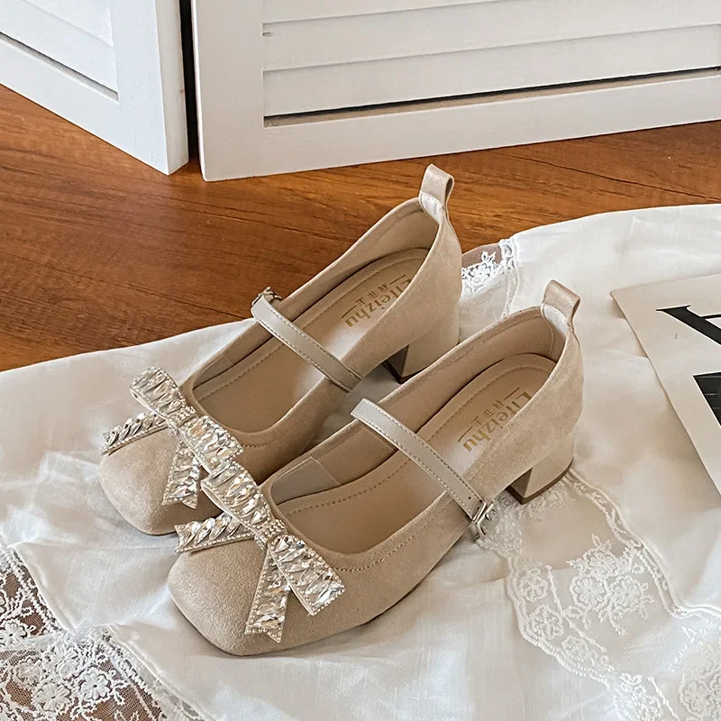 

Women Shoes Modern Pumps Beautiful Crystal Bowknot Mary Jane High Heel Shoes Luxury Party Dress Shoes