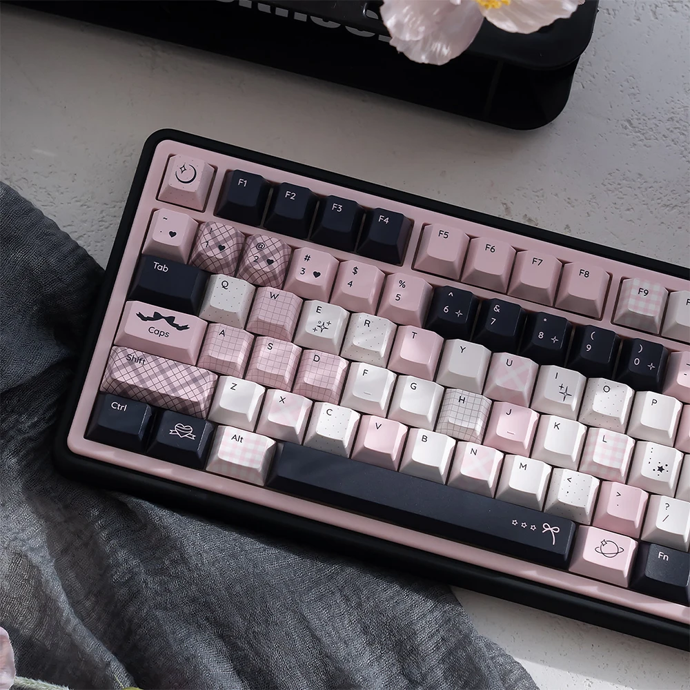 URE Pink Cute keycaps Cherry Profile PBT Dye Sublimation Keycaps Lolita Style For MX Switch 61/64/68/75/84 Mechanical Keyboard