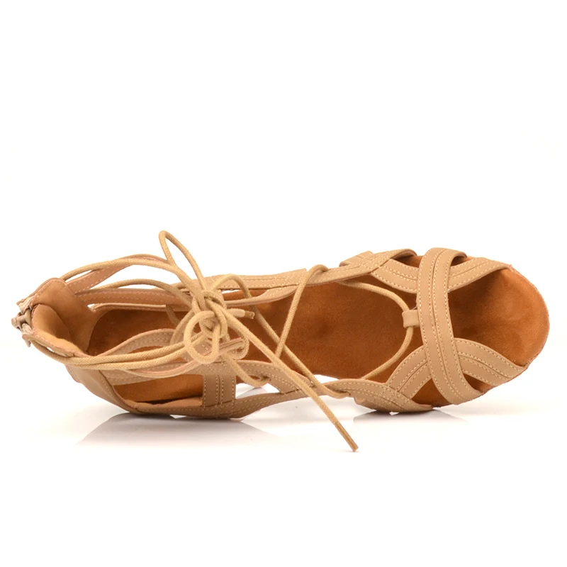 Botines de baile latino personalizados de alta calidad, sandalias con suela de ante para mujer, zapatos de baile de tacón alto con punta abierta de 8,5 CM