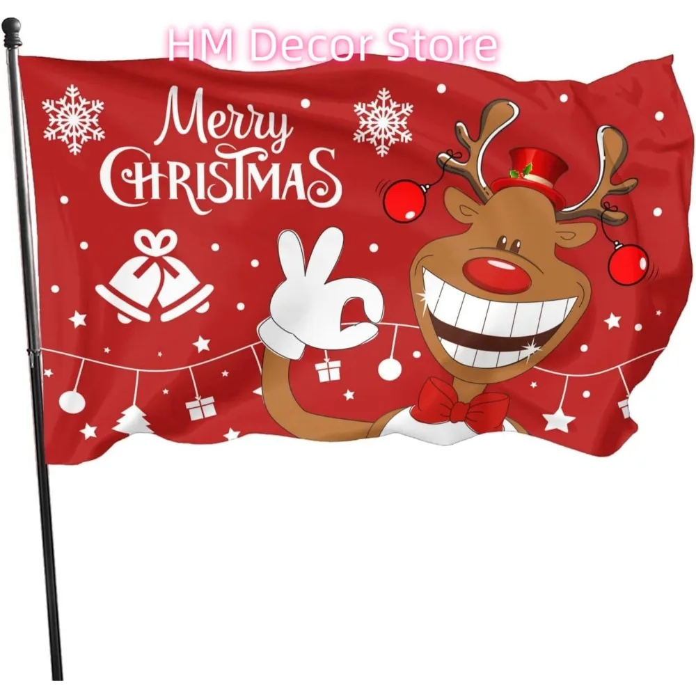 عيد الميلاد الغزلان العلم 3x5 قدم في الهواء الطلق داخلي مع جروميت عيد ميلاد سعيد أعلام مضحك لطيف الرنة عيد الميلاد العلم حديقة ساحة راية دي #1