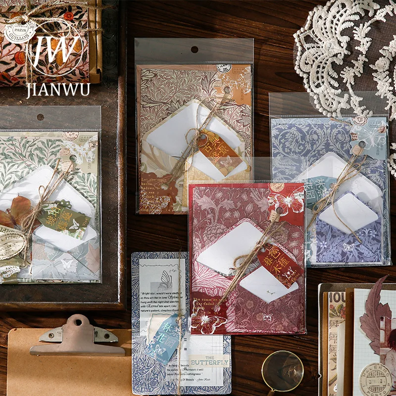 JIANWU Morris's Butterfly Letter Series Vintage Pattern Landscape Collage Scrapbook Material Creative Junk Journal Stationery