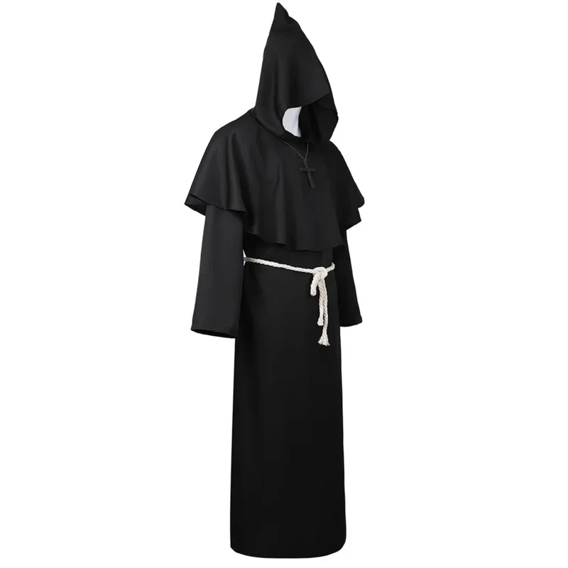 Monk Costume Medieval Friar Hooded Cap Cloak Renaissance Priest Robe Costumes Men Halloween Fancy Dress