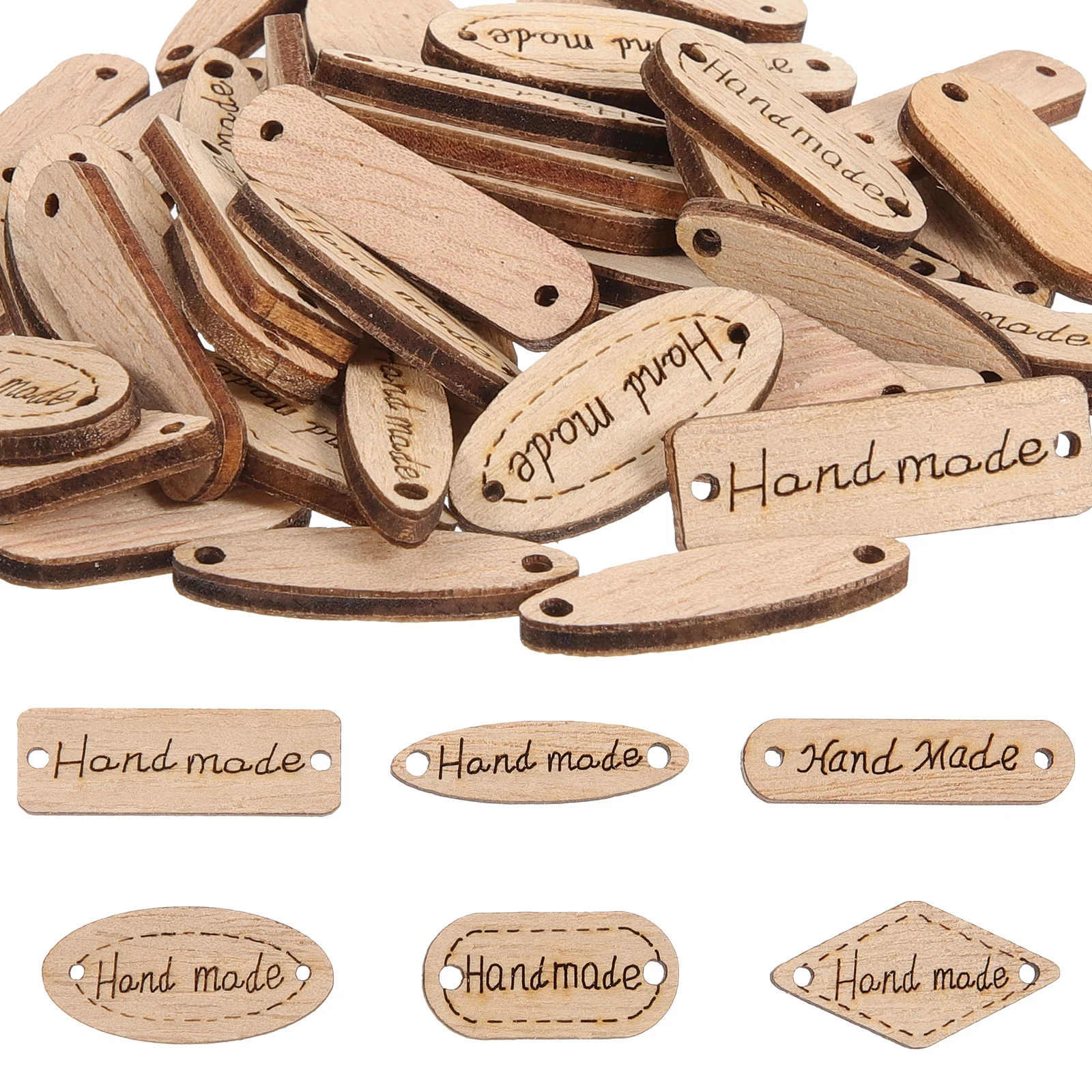 50 Pcs Labels Nameplate Button Sewing Handmade Buttons Wood Natural Wooden Sign Tag Decoration