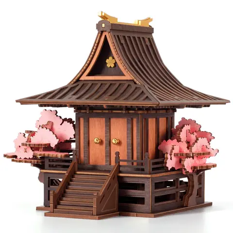 ROKR Wooden 3D Puzzle Toys - Sakura Retreat Mini House Craft Kit DIY Book Nook Kit for Bookshelf Decor Birthday Gift for Friends Teens