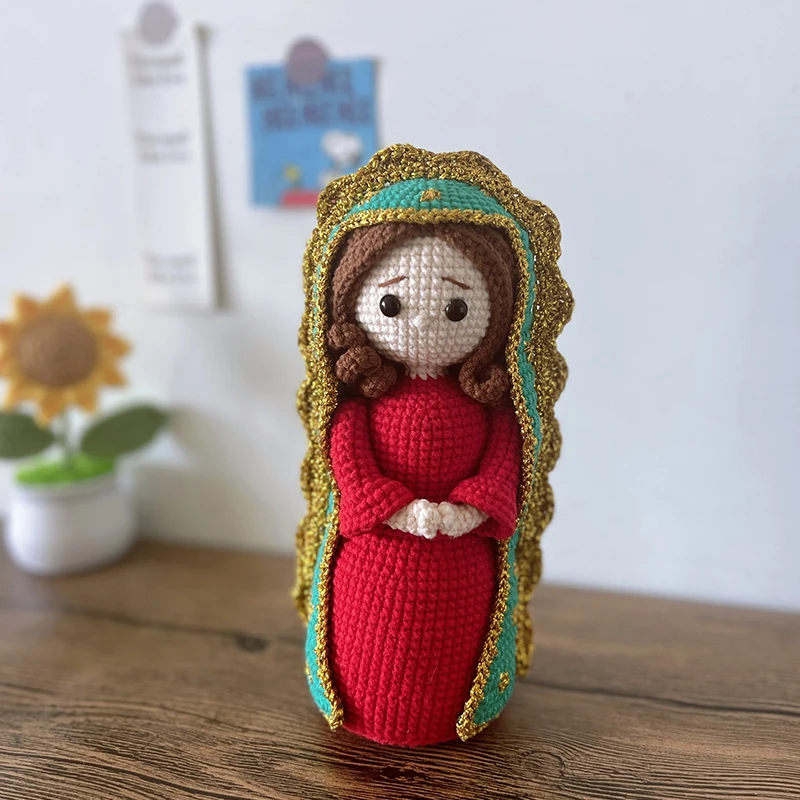 Knitting Toy Virgin Mary goddess Crochet Soft Cotton Toys Handmade Knitted Toy finished Knit Fabric Toy Christmas birthday gifts