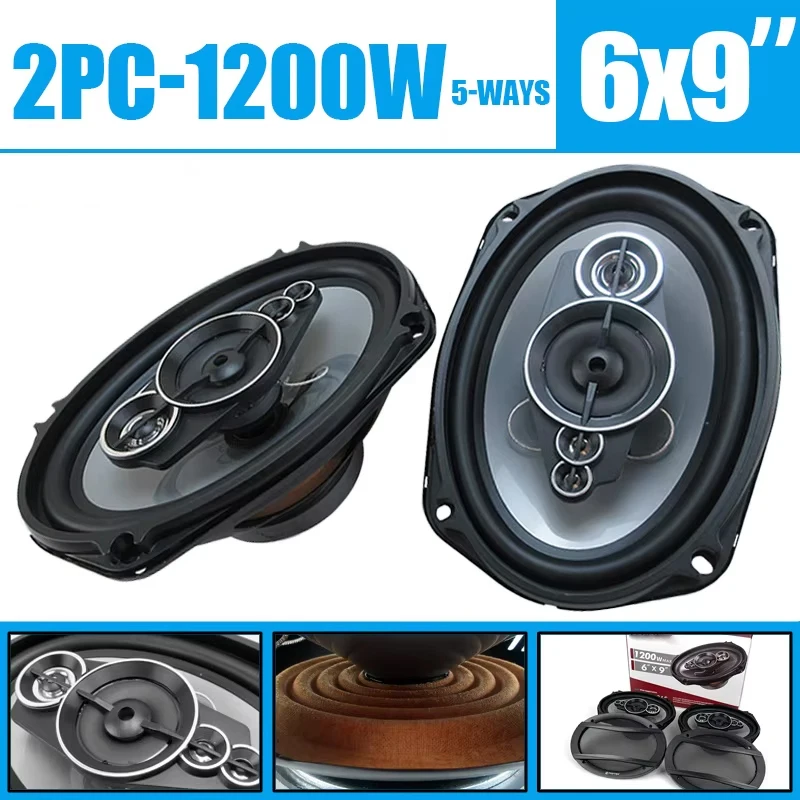 2 pçs 6x9 Polegada (2x1200w) 2400w 5 vias áudio do carro de alta fidelidade frequência completa coaxial alto-falante tweeter caminhão veículo modificado woofer