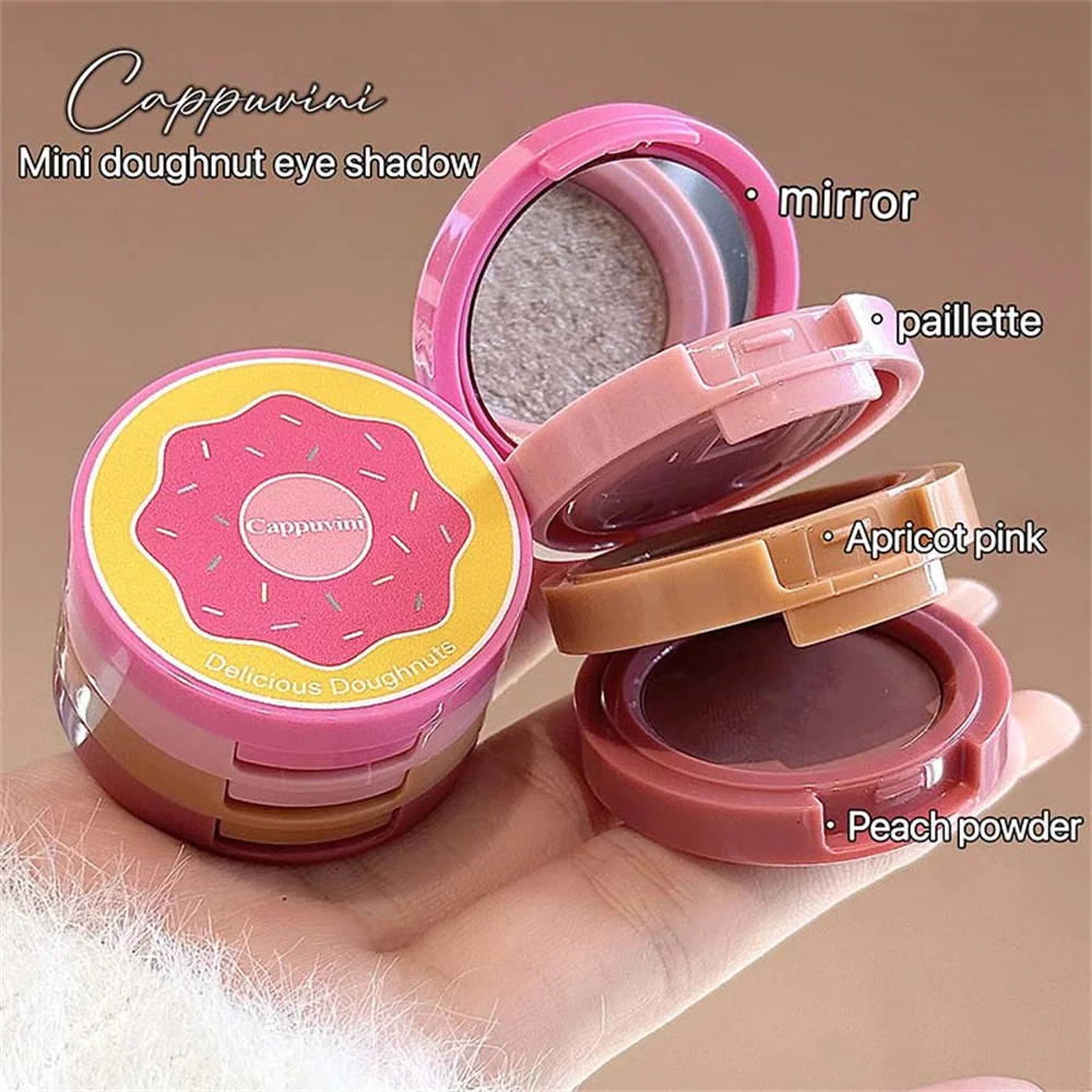 3-in-1 Matte&Pearlescent Texture Glitter Eyeshadow Highlighter Contouring Makeup Palette 3-layer Brighten Shadow Cute Palette