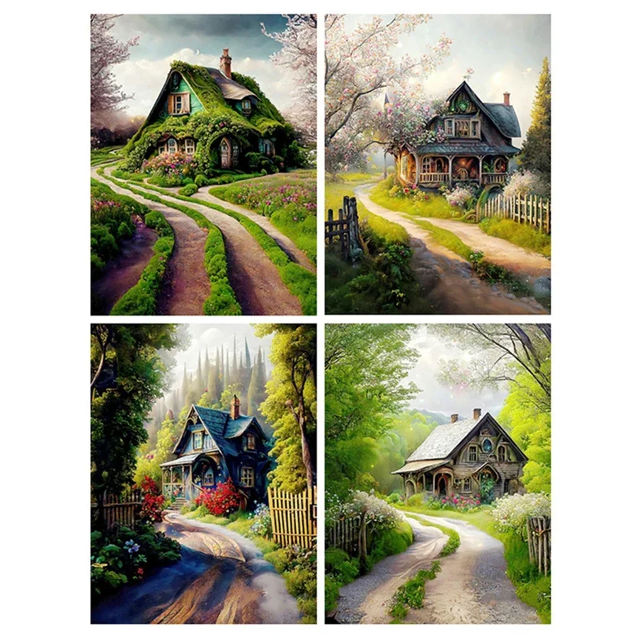 Diy Creative Mosaic Embroidery Forest House Scenery Diamond Painting Kits Dream Home Rhinestone Picture Scenery Wall Decor Gifts