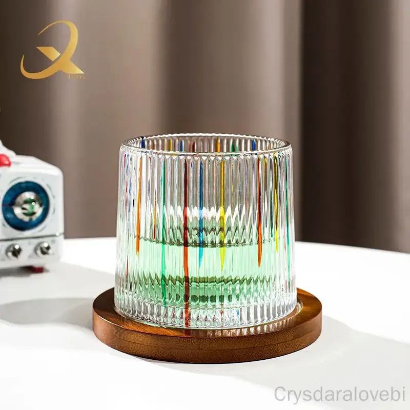 1pc Diamond Hand-painted Creative Rotating Whiskey Cup Thickened Personality Tumbler Glass Wine Beer Decompression Cup