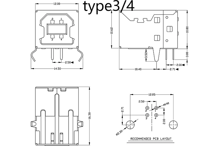 5PCS USB 2.0 Connector Female Socket Male Jack B Type 90° Connector Soldering Printer Interface Repair