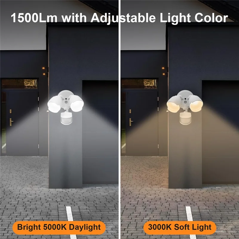 

A27F-Dusk To Dawn LED Security Lights 15W 1500 Lumen, Motion Sensor, Dual-Head Outdoor Flood Wall Light, IP65 Waterproof