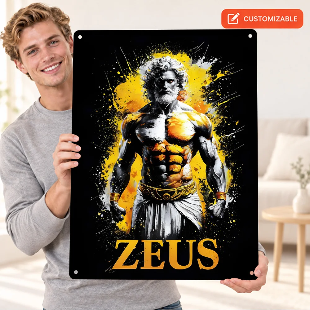Zeus Greek God Mythology Textured Metal Poster Bold Design Contemporary Living Room Wall Art Customized Aluminum Sign Fan Gift