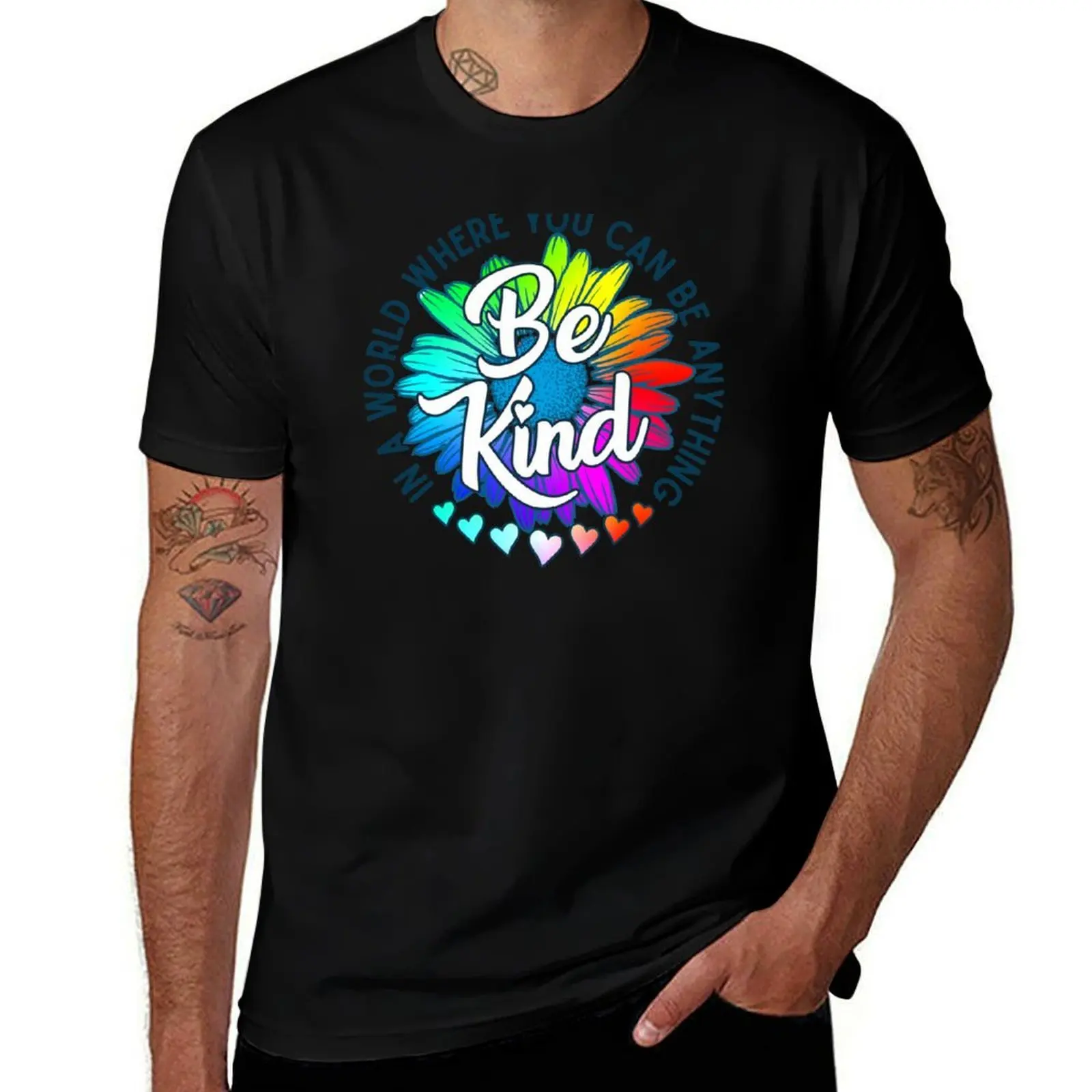 In a world where you can be anything be kind rainbow daisy flower T-Shirt t shirts for man cotton T-Shirt