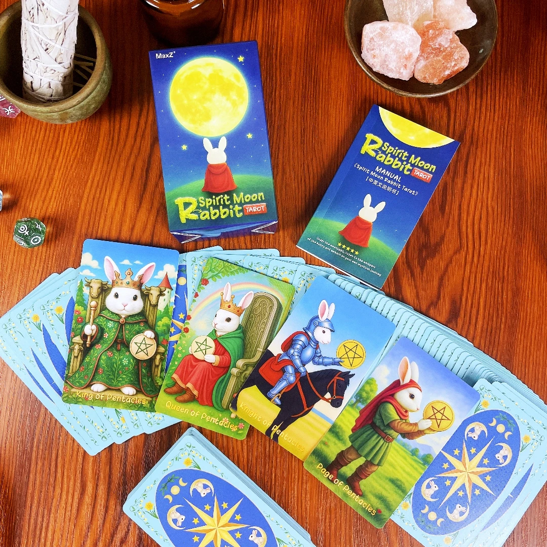 

2025 New Beginner 12x7cm Spirit Moon Rabbit tarot Cards Rider Waite 78 Genuine Professional Beginners with Meanings Guidebook