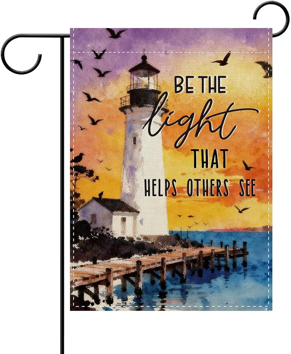 Dyrenson Beach Lighthouse Decorative Garden Flag, Watercolor Coastal Inspirational Quote Be The Light Yard Outside Home Deco PPM
