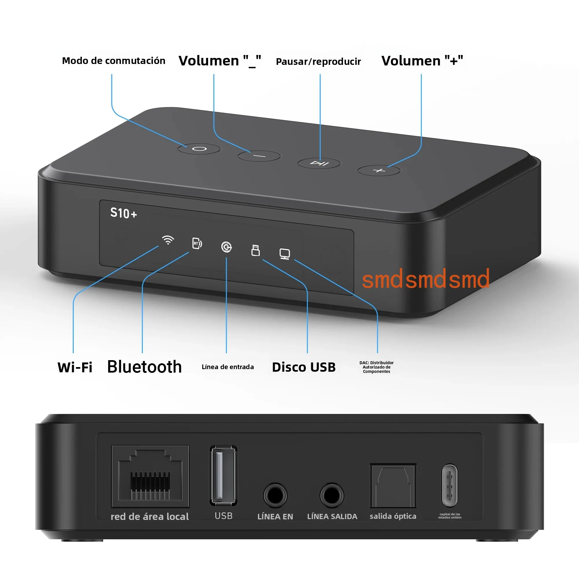 Arylic S10+ Wireless Music Streamer 3.5mm Jack Aux Bluetooth Audio Receiver for PC Audio Jack Adapter AUX Wireless for Multiroom