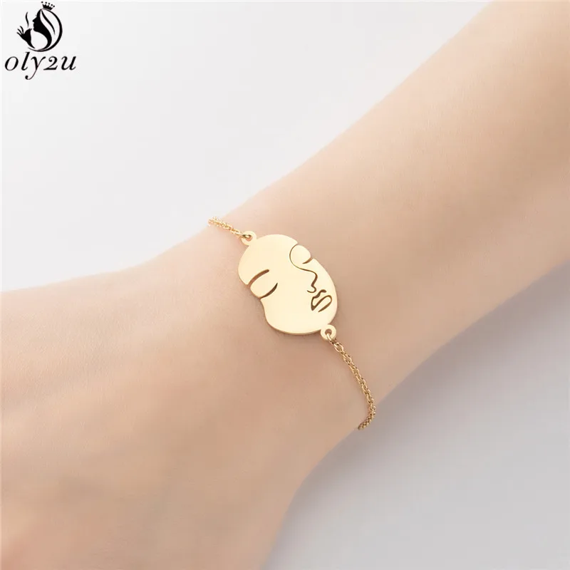 Stainless Steel Abstract Human Face Charm Bracelet for Women Fashion Personality Jewelry Girl Party Bangle Accessories Wristband