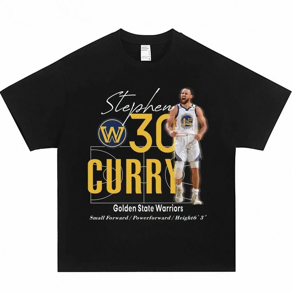 Camiseta de baloncesto Stephen Curry para hombre y mujer, camiseta de algodón de gran tamaño con estampado de información del equipo, camiseta clásica estilo guerrero