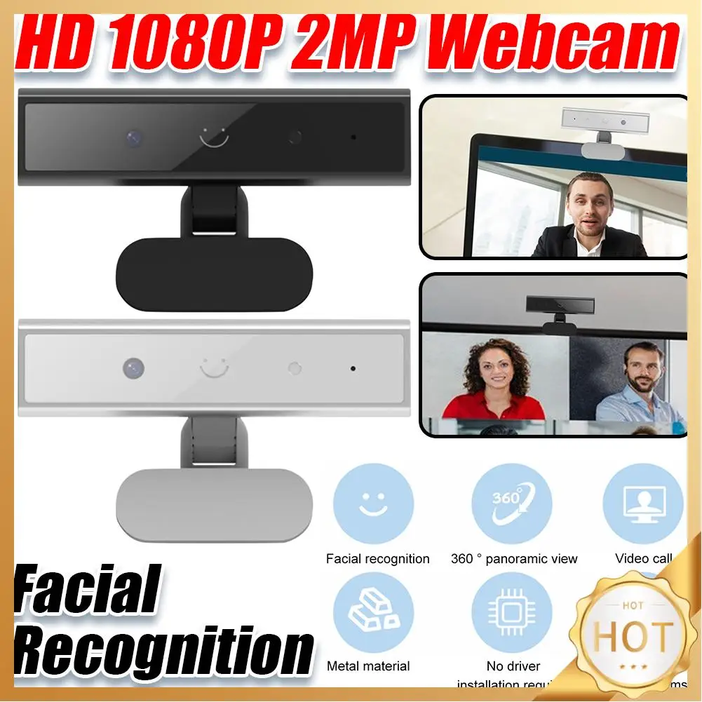 Facial Recognition Webcam with Single Microphone for Windows 10/11 USB Computer Webcam HD 1080P 2MP for Computer Laptop