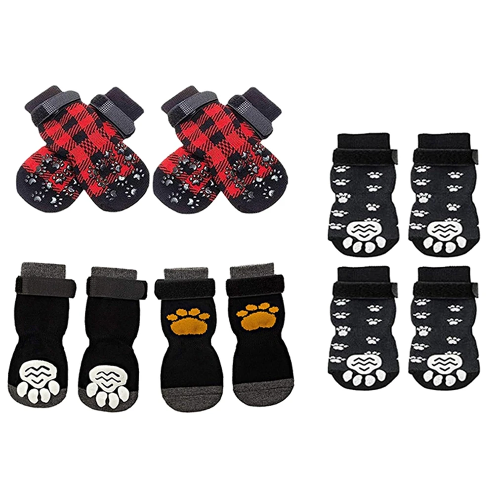 Warm Cotton Dog Socks Double Side Anti-slip Sock Elasticity Soft Comfortable Boots Stripe Stylish Pet Paw Protection for Winter