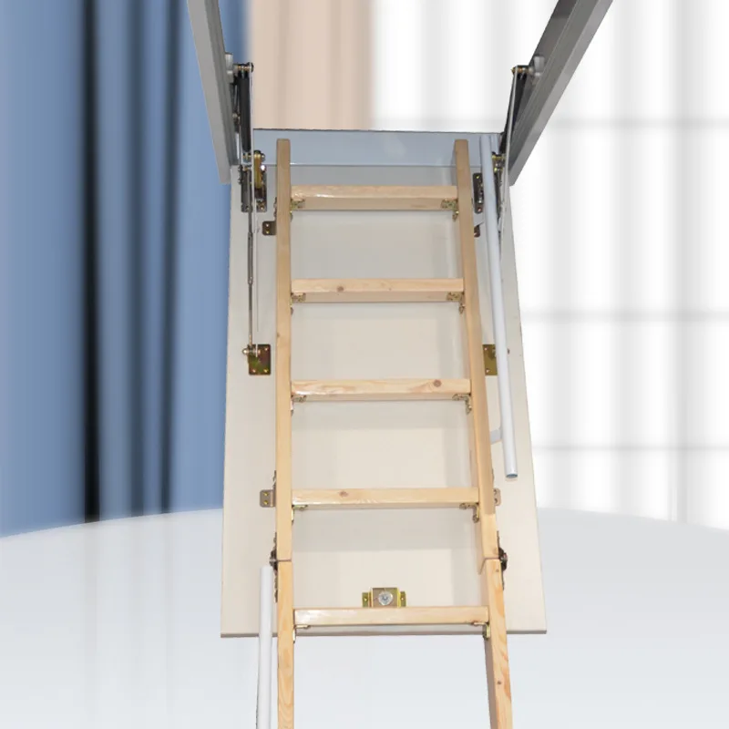 Factory direct solid wood folding ladder Nordic thickened attic stairs solid wood ladder wooden attic telescopic ladder