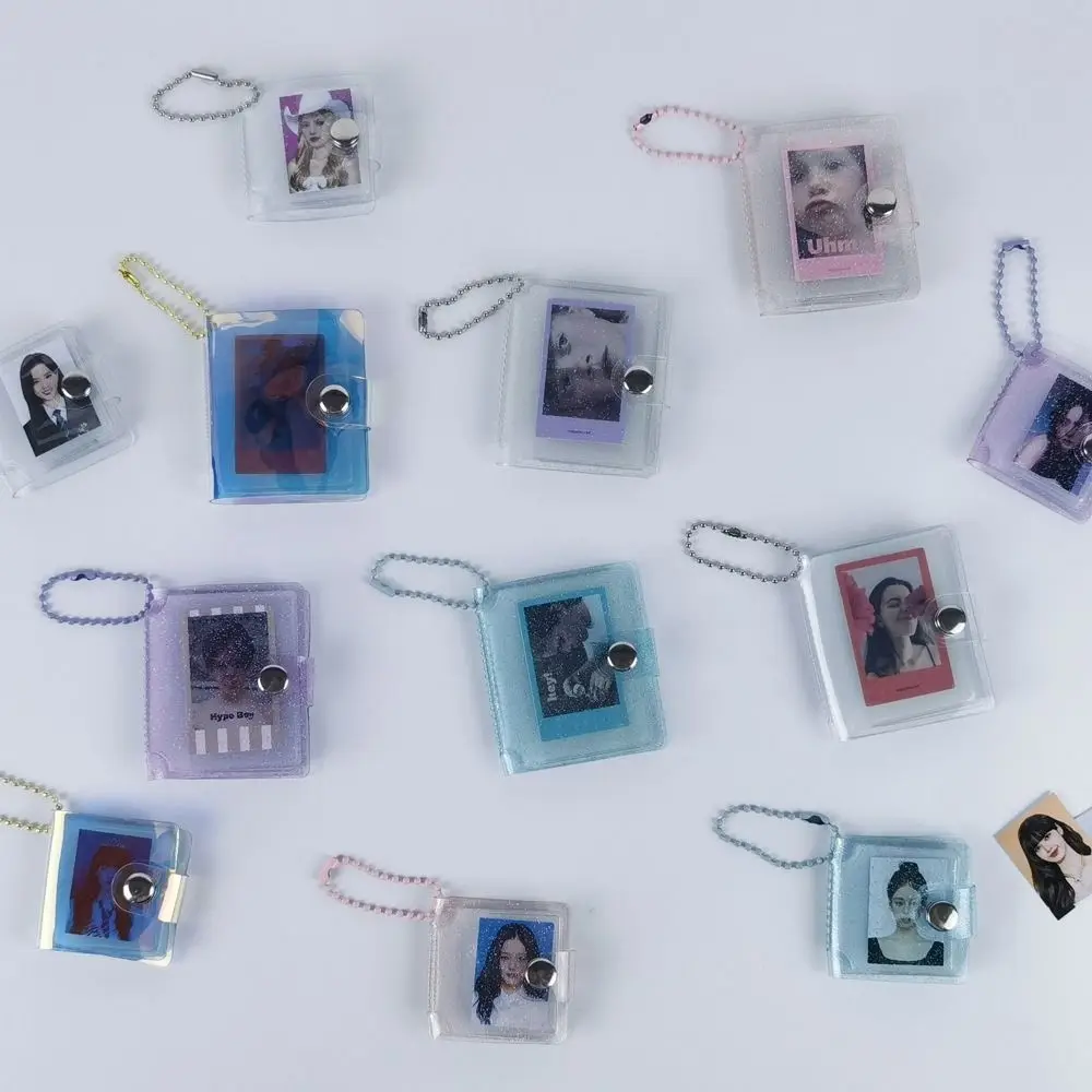 1/2inch Mini Photo Album With Keychain Snap Button Design Storage Photo Card Holder Simple PVC Portable Pocket Album