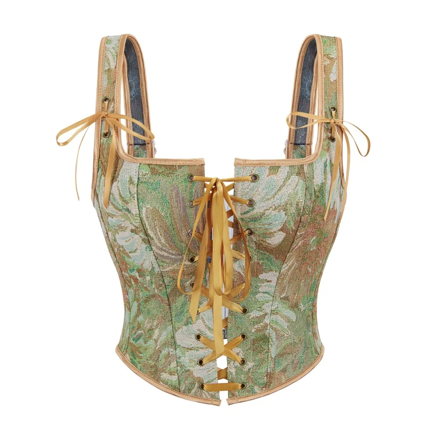 

Корсетные топы для женщин на выход с бретелями Винтаж Ренессанс на шнуровке Средневековая вечеринка Синий Черный Укороченный топ на талии Зеленый