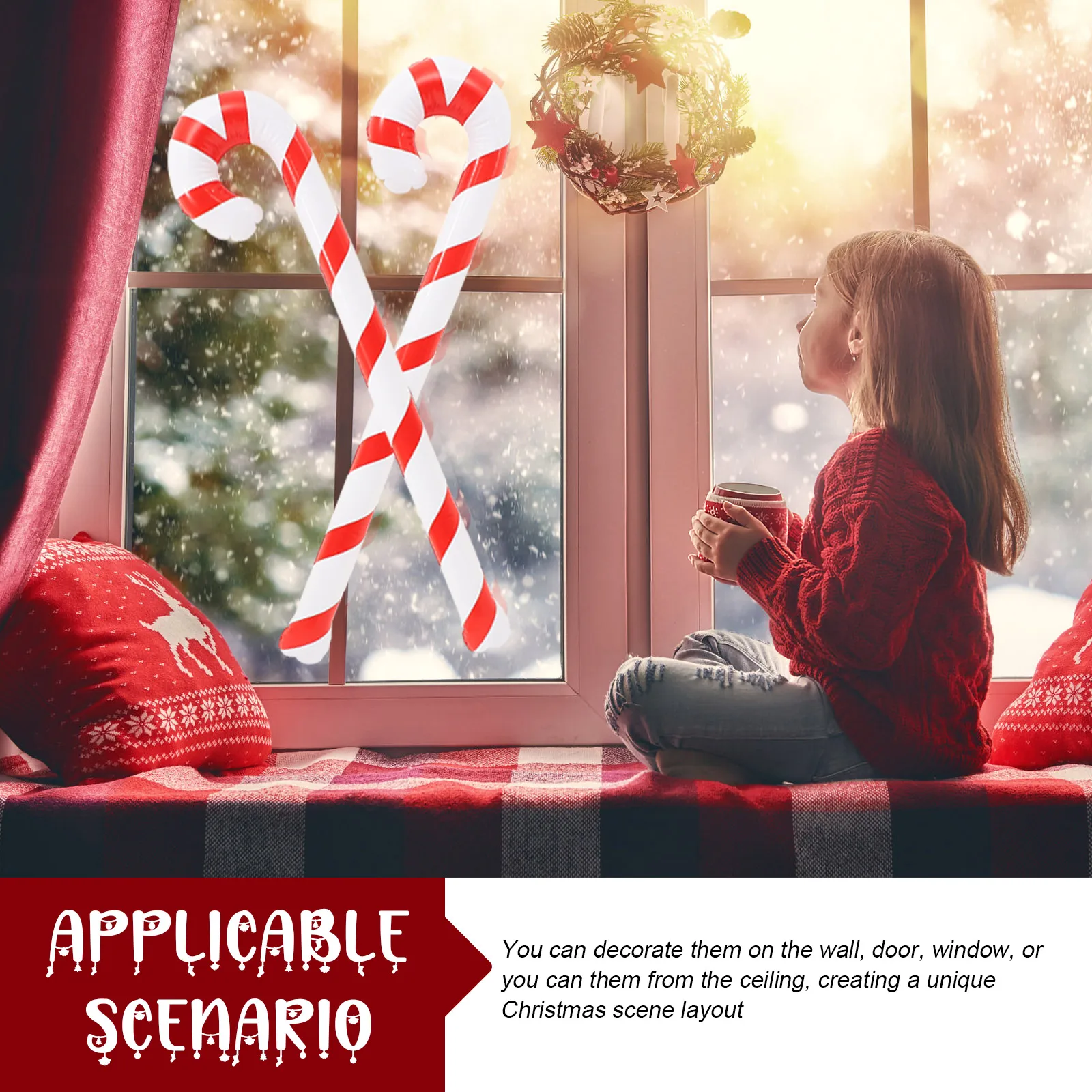 

4Pcs Inflatable Candy Canes Christmas Decorations Festive Themed Balloons for Indoor Outdoor Party Gathering Family Celebration