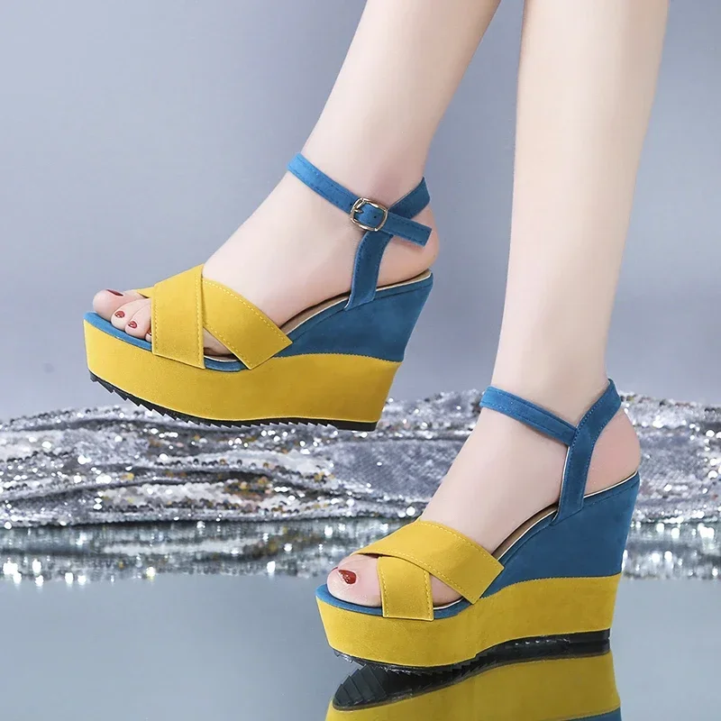 2024 New Women Shoes Platform Sandals Women Peep Toe High Wedges Heel Ankle Buckles Sandalia Espadrilles Female Sandals Shoes