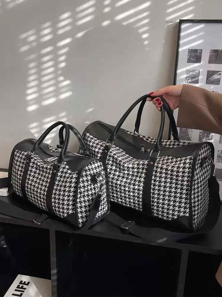 2024 Fashion Houndstooth Leather travel bag large size luggage packing cubes Casual travel ladies handbags New malas de viagem