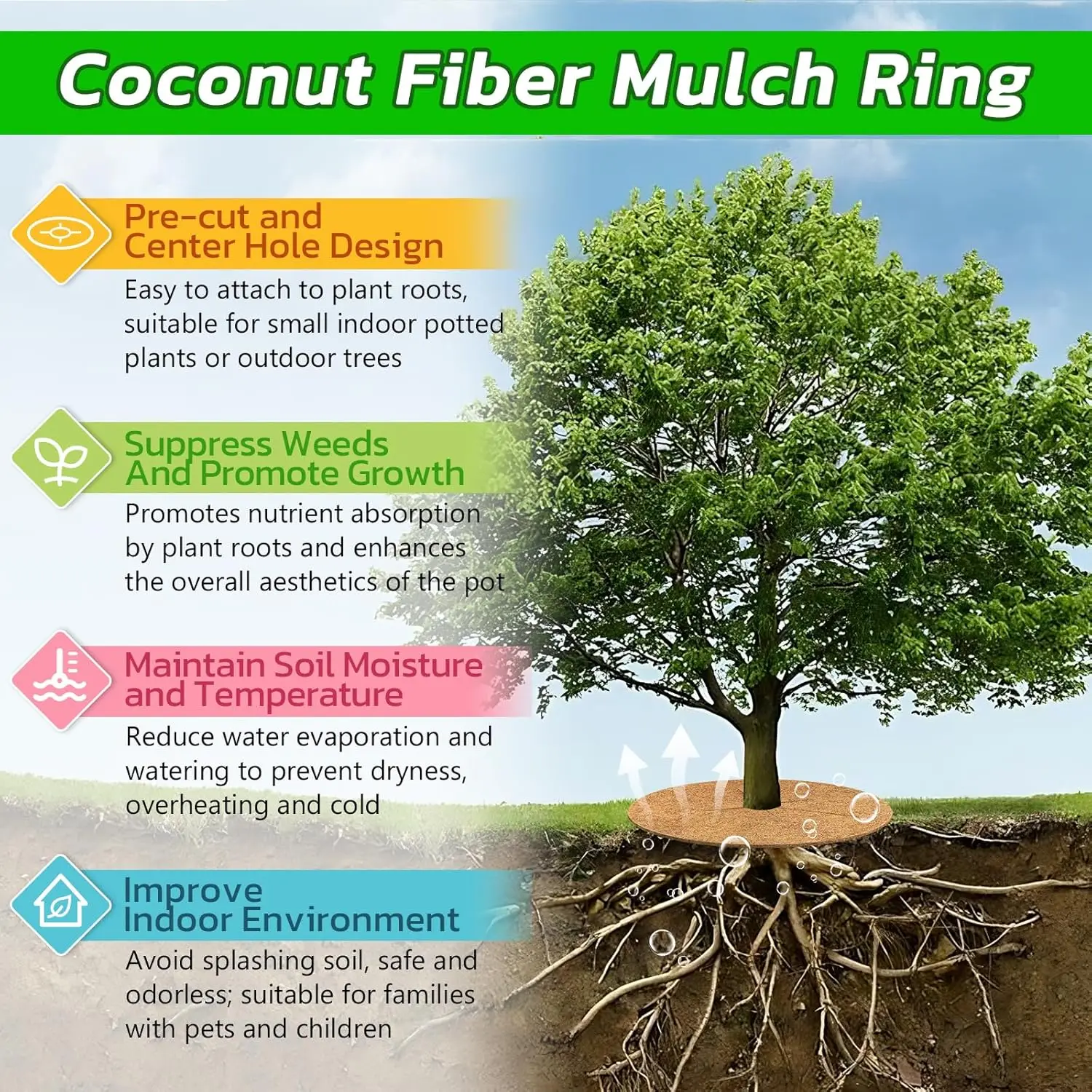2/5pc coconut fiber mulch ring tree plant protector soil cover tree rings disc plant cover for indoor outdoor plants landscaping