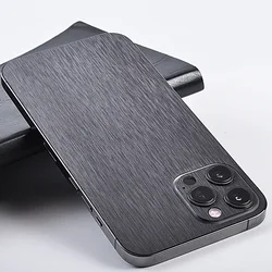 Metal Drawing Grain Skin Phone Sticker For iPhone 16 Pro Max 16 Plus 15 Pro Max 15+ Back + Sides Full Cover Protector Wrap Film