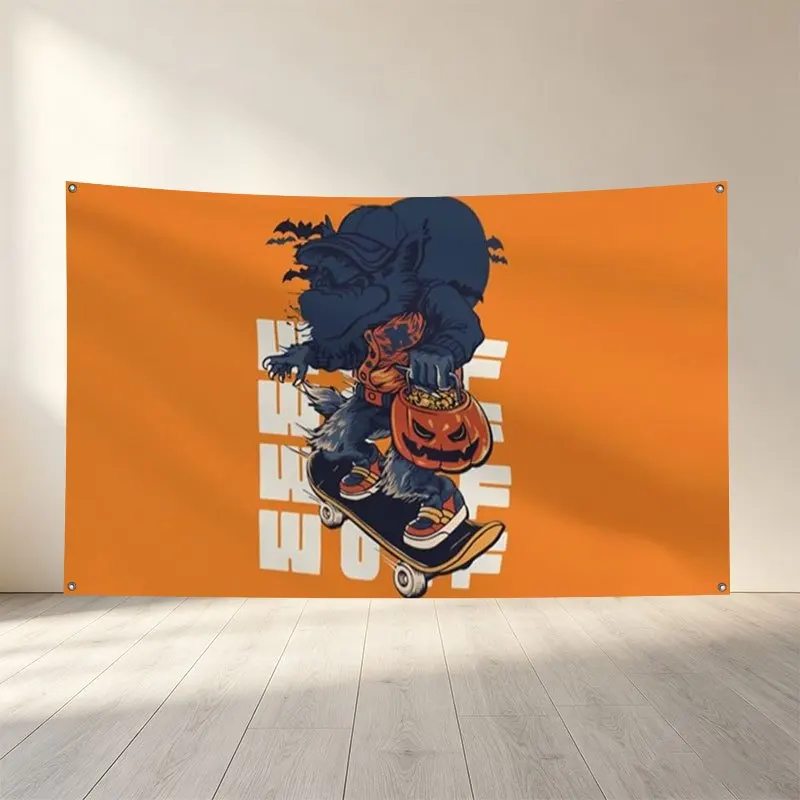Scary Halloween Banner Flag Wall Tapestry Spooky Monster Skater Pumpkin Fall Autumn Party Decoration Poster Gift