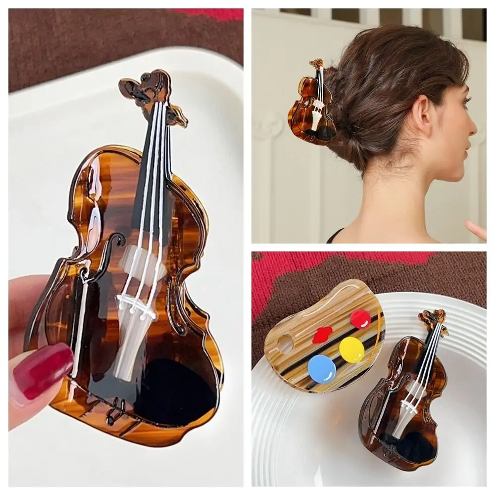 

Korean Style Violin Shape Hair Claw Brown Color Palette Acetic Acid Hair Claw Ceartive High Ponytail Clip French Shark Clip