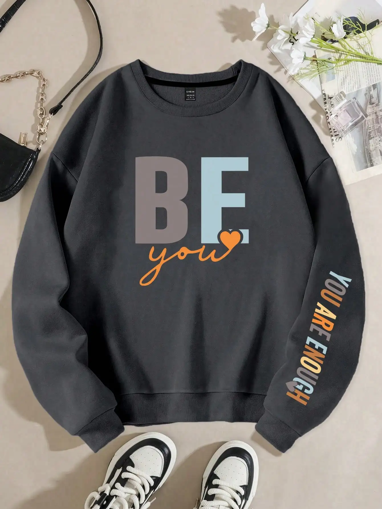 BE YOU You Are Enough Sudadera con estampado de letras para mujer, jersey informal de manga larga, traje de otoño