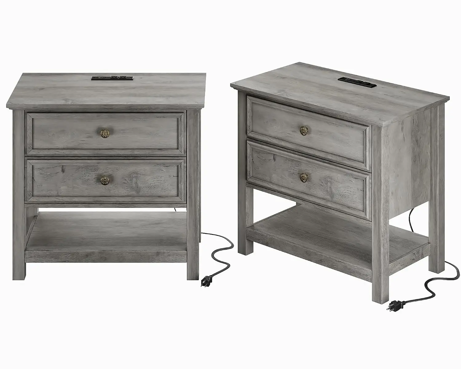 Large Nightstand With Charger & Drawers, 27