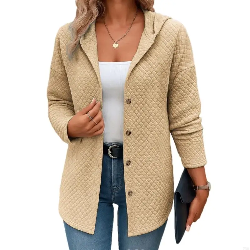 

77HE Женская повседневная осенне-зимняя верхняя одежда с длинными рукавами и пуговицами, открытая передняя текстура, однотонная