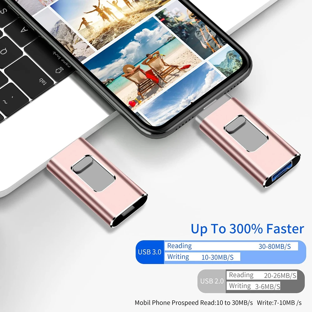 For iPhone 512GB USB Flash Drive 256G 128GB USB 3.0 Sticks External Storage Pen Drive Phone Android PC Copy Photo Videos Files