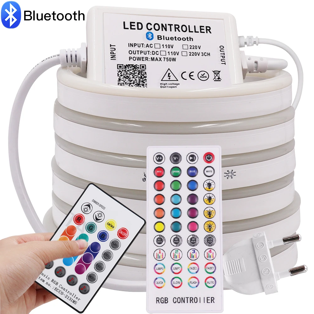 

220 В 110 в Bluetooth RGB неоновая светодиодная полоса 5050 SMD 80 светодиосветодиодный s/M неоновая вывеска IP67 водонепроницаемая неосветильник s-лента с дистанционным управлением