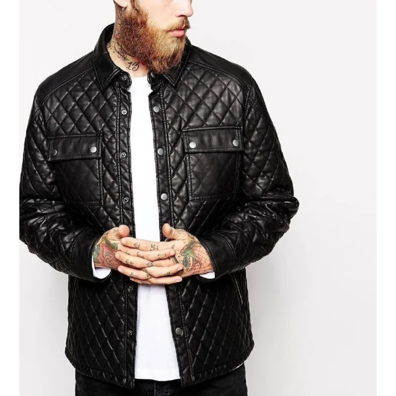 

Shirt Style Men's Real Leather Jacket Genuine Quilted Leather Jacket Fashion Trends